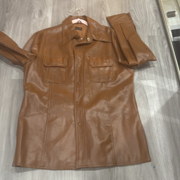 1970s vintage faux, leather, classic jacket pointed collar - Picture 5 of 6